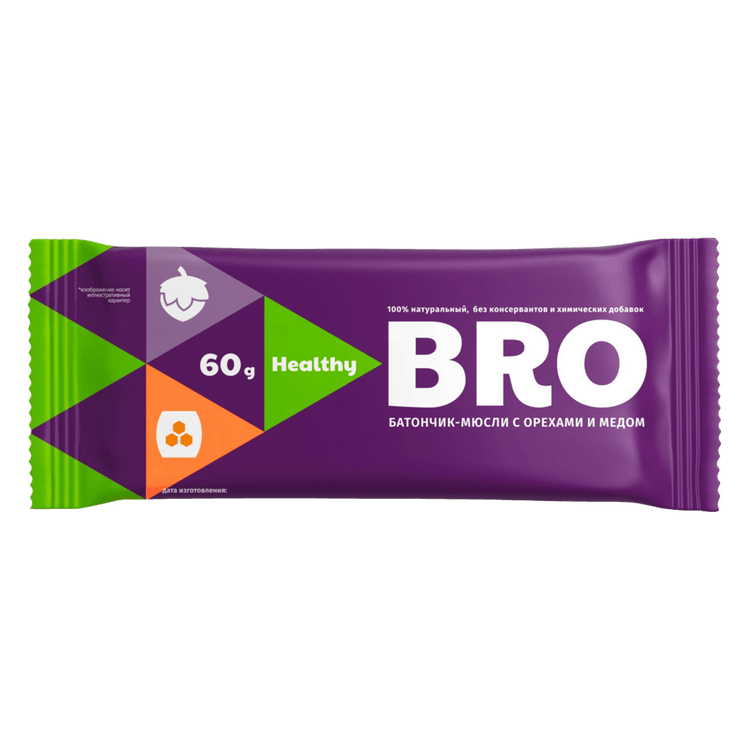 Батончик Шоубокс Здоровый Бро  ореховый с медом